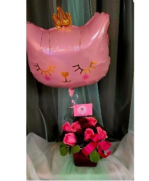 Red Royalty with Princess balloon Vase Arrangement