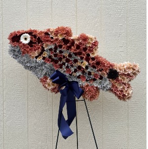 RED SEA DRUM FISH STANDING SPRAY FLOWER ARRANGEMENT