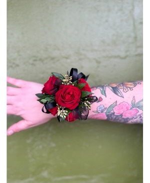 Red Spray Rose Corsage with Ribbon 
