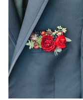 Red Spray Rose Pocket Boutonniere Boutonniere