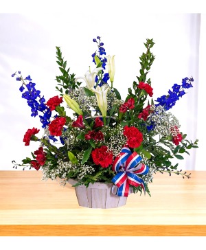 Patriotic: Red, White,  and Blue  Basket Arrangement