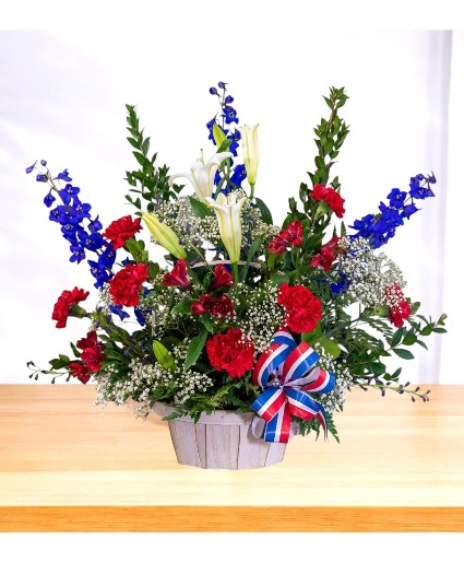 Patriotic: Red, White,  and Blue  Basket Arrangement