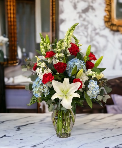 Red, White, and Blue Treasure Vase Arrangement 
