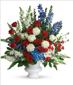 red, white and blue tribute Funeral Flowers