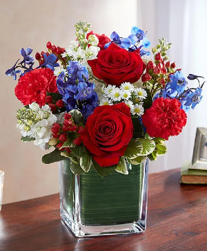 Red White & Blue Cube Fresh Flowers