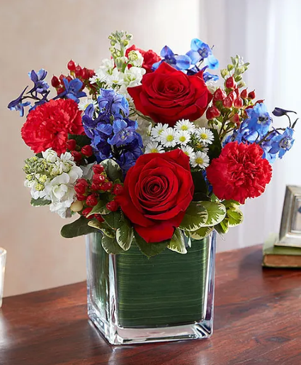 Red White & Blue Cube Fresh Flowers