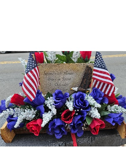 RED WHITE & BLUE LOG WITH REMEMBERANC PLACQUE 