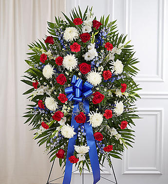 Red, White & Blue Sympathy Standing Spray funeral spray