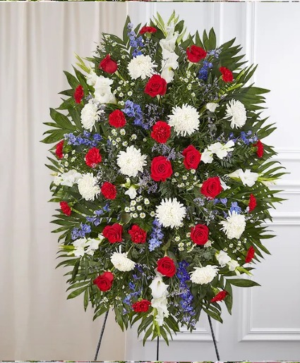 Red, White & Blue Sympathy Standing Spray sympathy arrangements