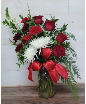Red & White Christmas Arrangement  Fresh Flowers