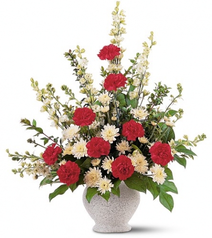 Red & White Fan Shape Funeral Arrangement