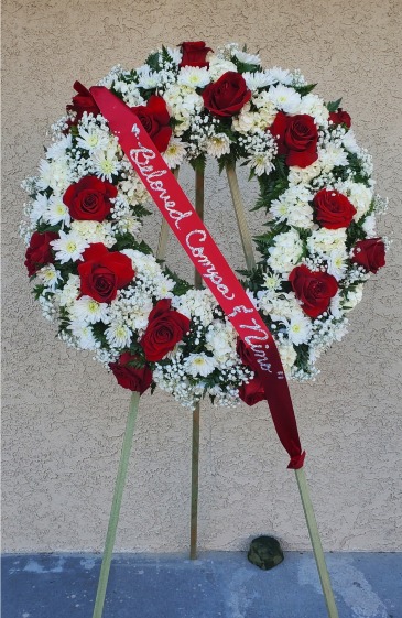 Red & White Standing Wreath in Norwalk, CA | Ana's Flowers