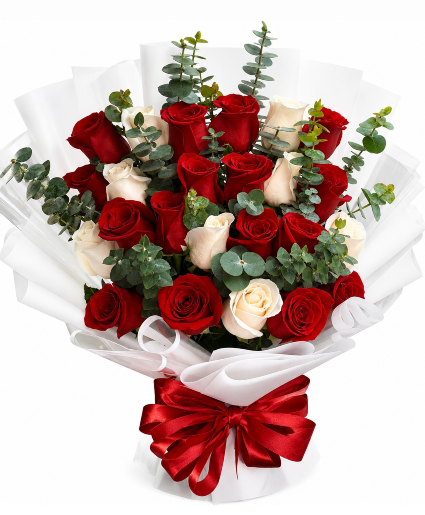 Red & White Rose Bouquet  