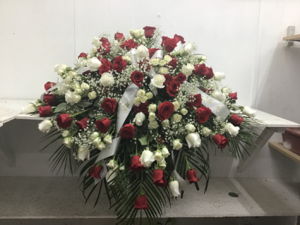 Red & White Rose Casket Cover Casket Cover