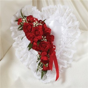 Red & White Satin Heart Pillow  