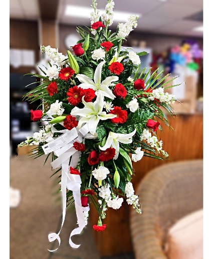 Flowerland Hearts in Bloom Standing Live Spray funeral spray