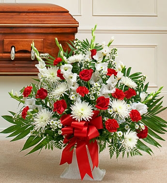 Red & White Sympathy Floor Arrangement Sympathy