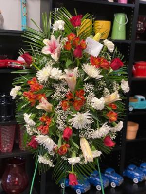 Red & White Sympathy Standing Spray 