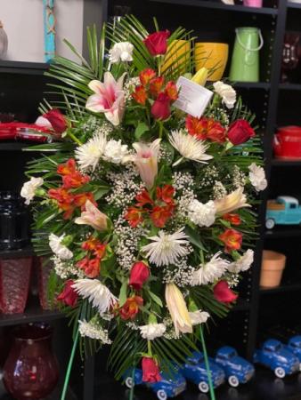 Red & White Sympathy Standing Spray 