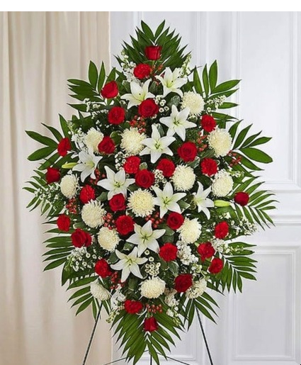  Large Red & White Sympathy Standing Spray 