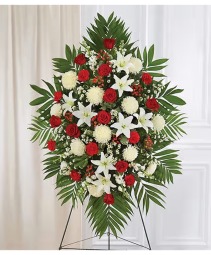  Medium Red & White Sympathy Standing Spray