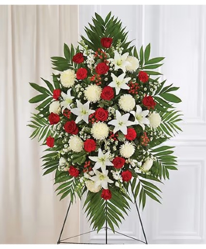  Medium Red & White Sympathy Standing Spray