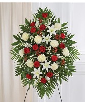 Small Red & White Sympathy Standing Spray 