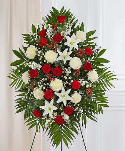 Red & White Sympathy Standing Spray Standing Sprays & Wreaths