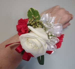 Red & White Wrist Corsage