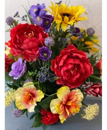 Red, Yellow, Purple Silk Sympathy Basket