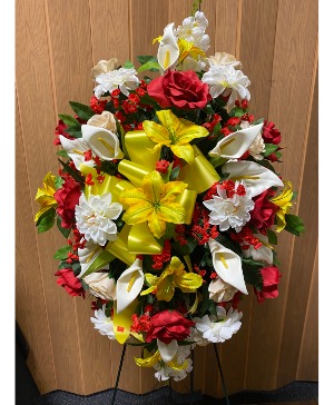 Red, Yellow, White Standing Spray Artificial Design