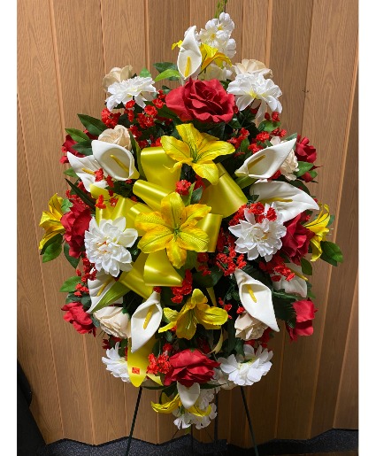 Red, Yellow, White Standing Spray Artificial Design