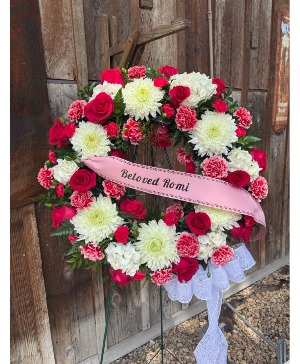 Red/White Sympathy Wreath Standing Spray