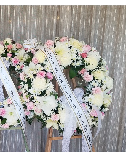 Peaceful Pink/White Wreath  Funaral Spray