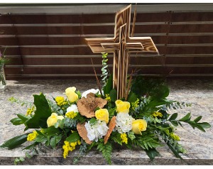 At Rest In Jesus' Love Handmade Cross Keepsake Table Arrangement