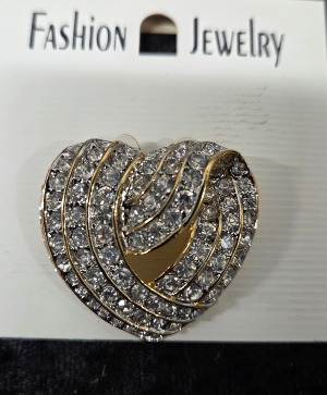 Rhinestone/Gold Heart Brooch Jewelry