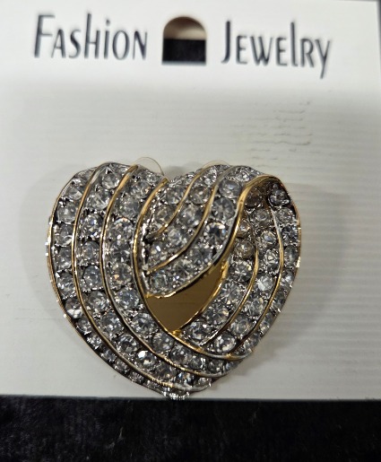 Rhinestone/Gold Heart Brooch Jewelry