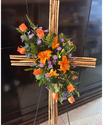 River Cane Cross Funeral Spray