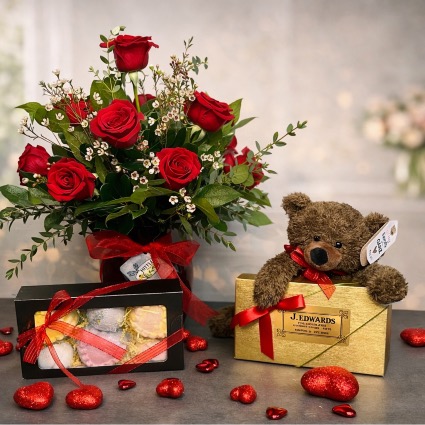 Romance #3 Roses, Teddy Bear and Chocolates Bundle