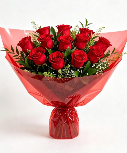 Dozen Red Roses Wrapped -- NO VASE 