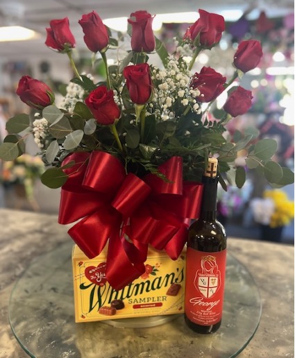 Romantic evening Flowers,candy and wine