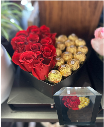 Rose and Chocolate box With Lid Caja de Rosas y Chocolate con tapa