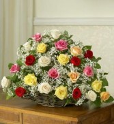 ROSE  BASKET MOLTICOLORED TWO DOZEN