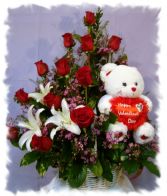 Rose Basket With a Side Bear Valentine's Day
