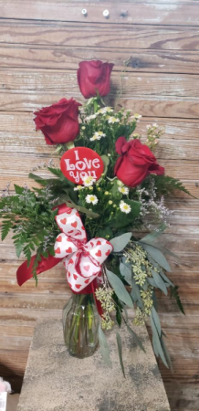 three roses in a vase valentine's day
