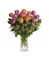ROSE SPECIAL !!   A Dozen Assorted Color roses in a vase 