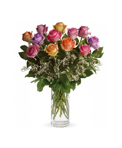 ROSE SPECIAL !!   A Dozen Assorted Color roses in a vase 