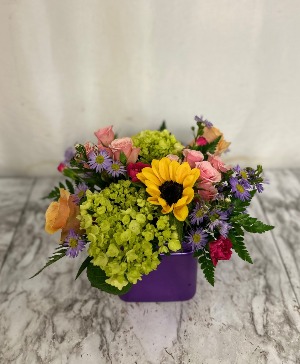 Rosemary Cube of mixed flowers