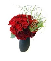 Roses and Dahlias In A Glass Vase Vase Arrangement