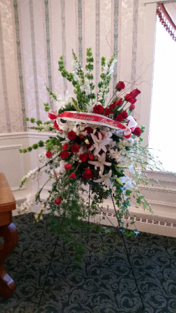 Roses and Dendrobidium Orchids Easel Standing Spray